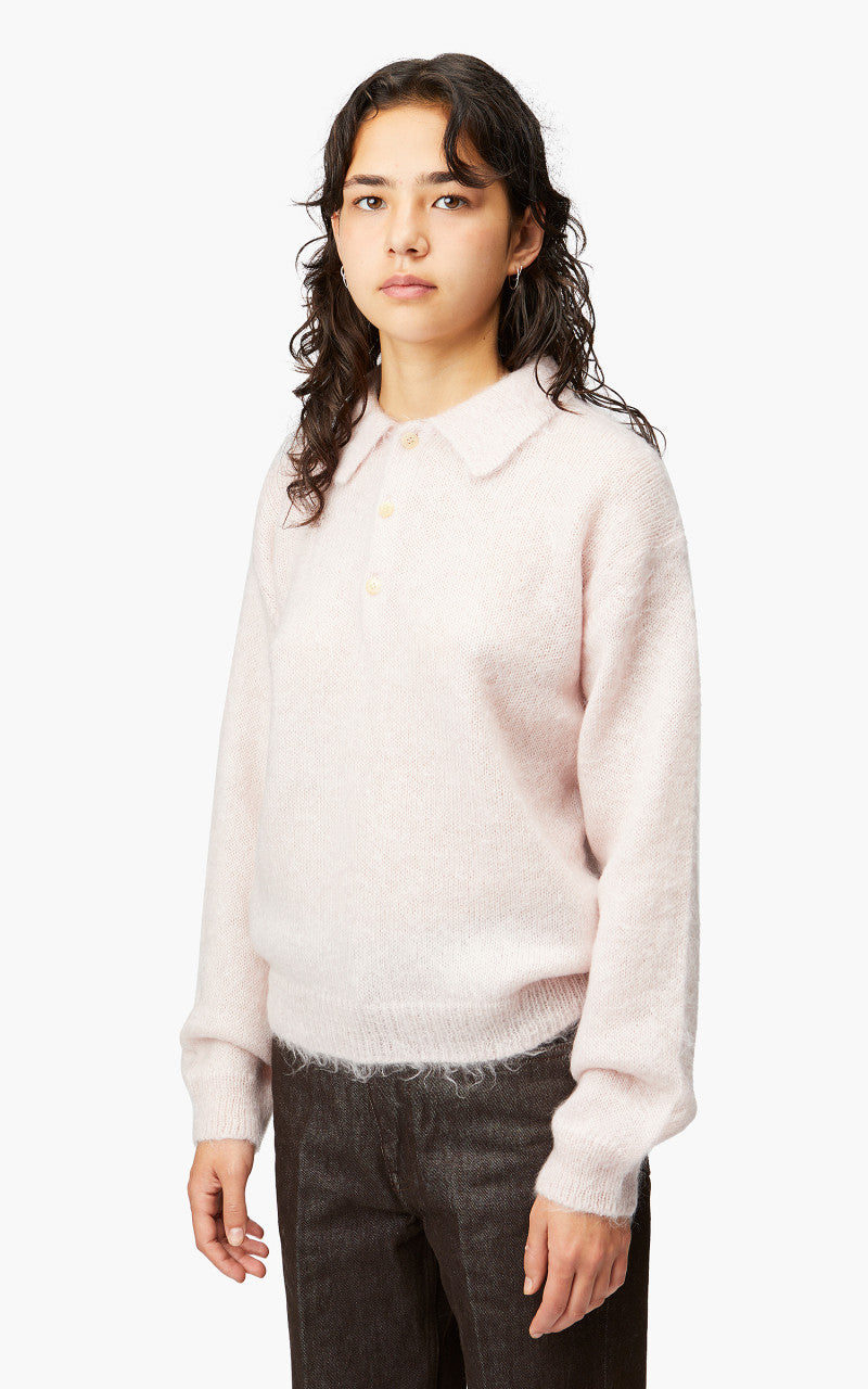 Auralee W Brushed Super Kid Mohair Knit Polo Light Pink