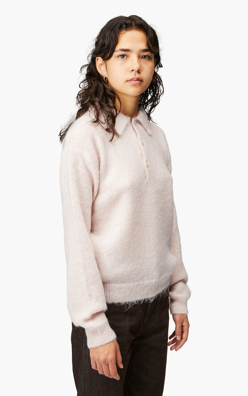 Auralee W Brushed Super Kid Mohair Knit Polo Light Pink