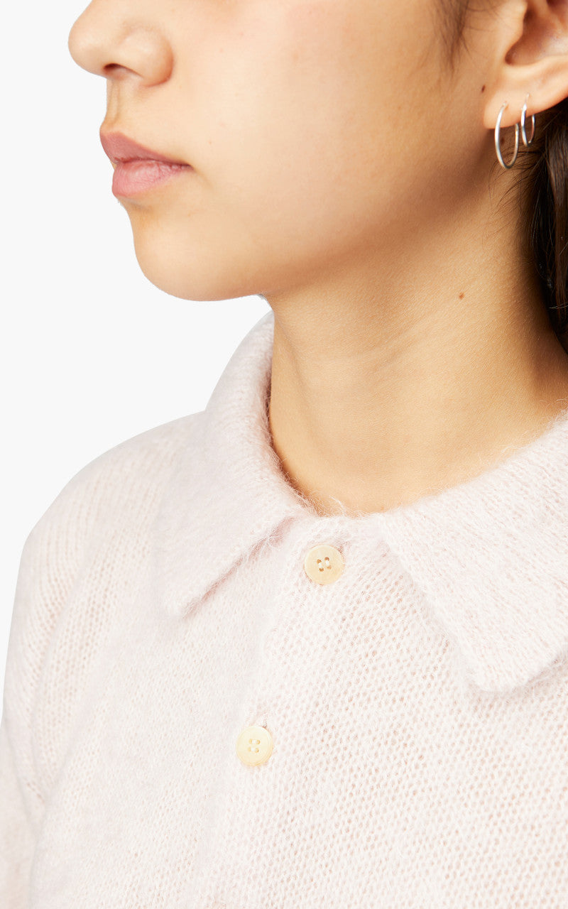 Auralee W Brushed Super Kid Mohair Knit Polo Light Pink