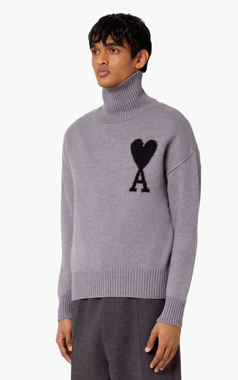 AMI Paris ADC Funnel Neck Sweater Knit Wool Grey/Black