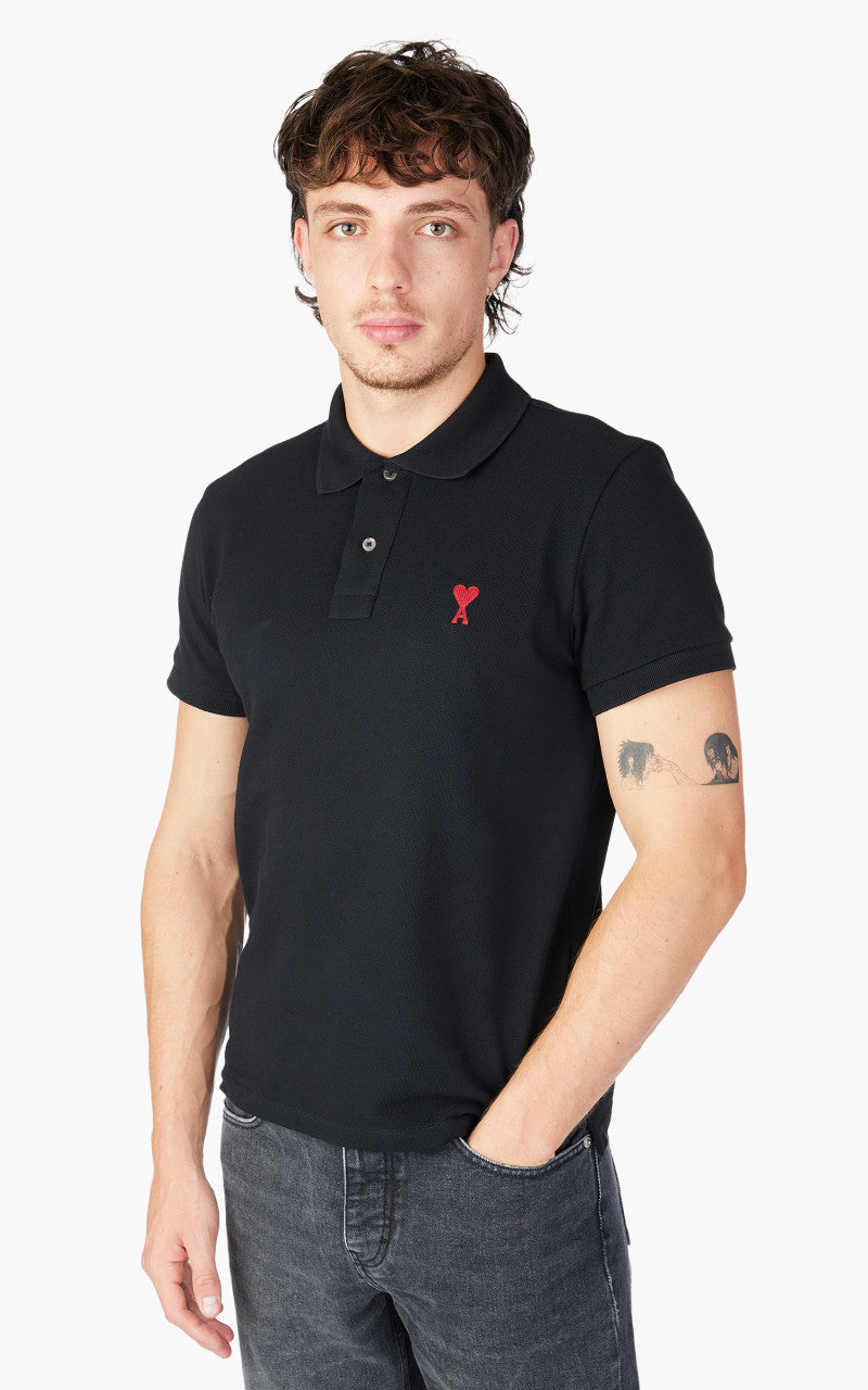 AMI Paris Ami De Coeur Polo Shirt Black