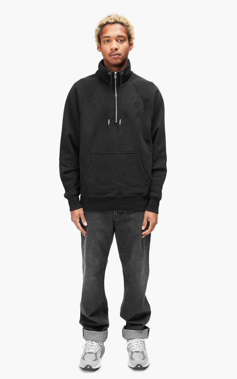 AMI Paris Tonal Big Ami De Coeur Zip Sweat Black