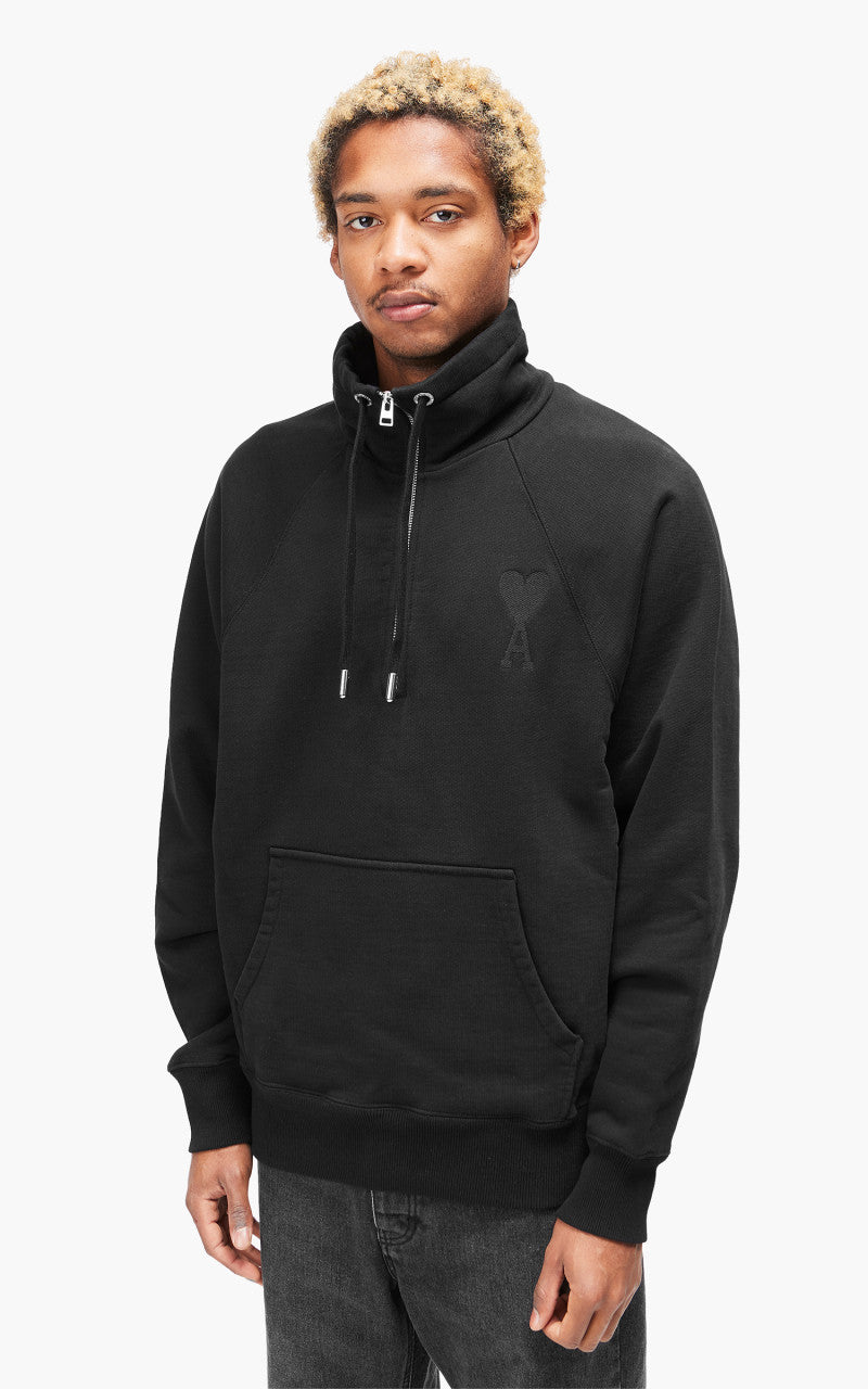 AMI Paris Tonal Big Ami De Coeur Zip Sweat Black