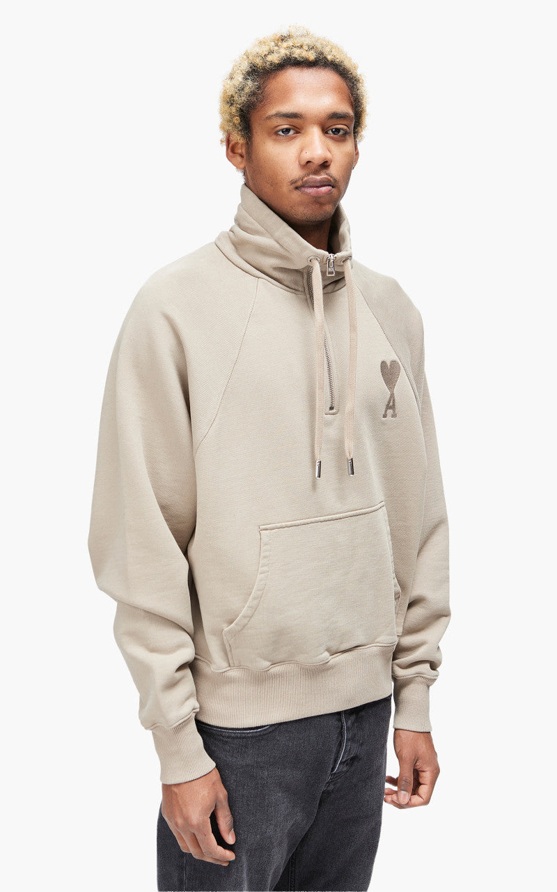 AMI Paris Tonal Big Ami De Coeur Zip Sweat Dark Beige