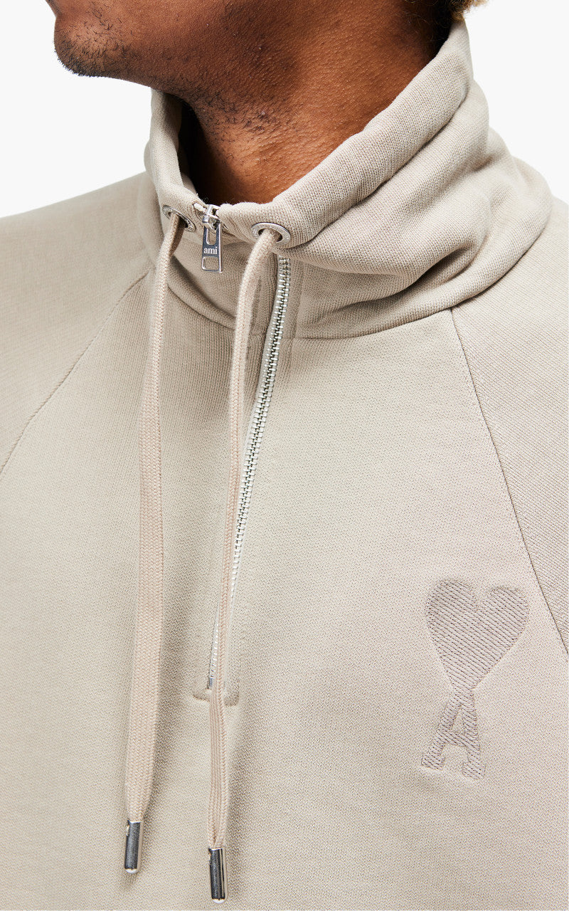 AMI Paris Tonal Big Ami De Coeur Zip Sweat Dark Beige