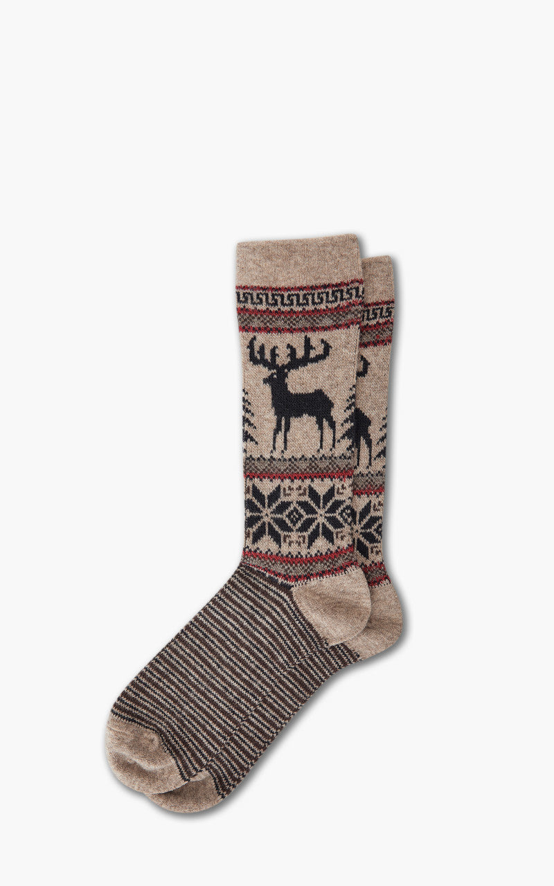 Anonymous Ism Socks Wool Deer Snow Jacquard Crew Beige