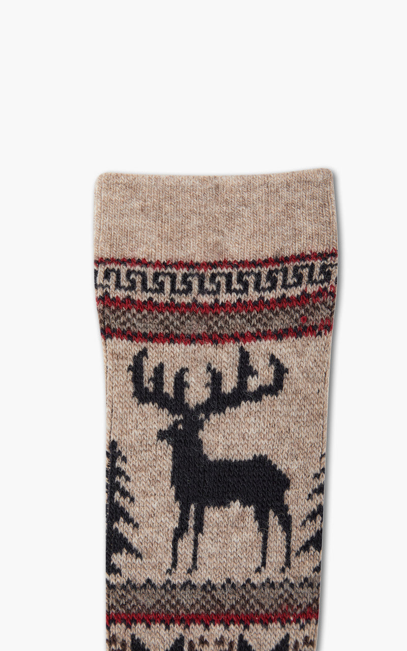Anonymous Ism Socks Wool Deer Snow Jacquard Crew Beige