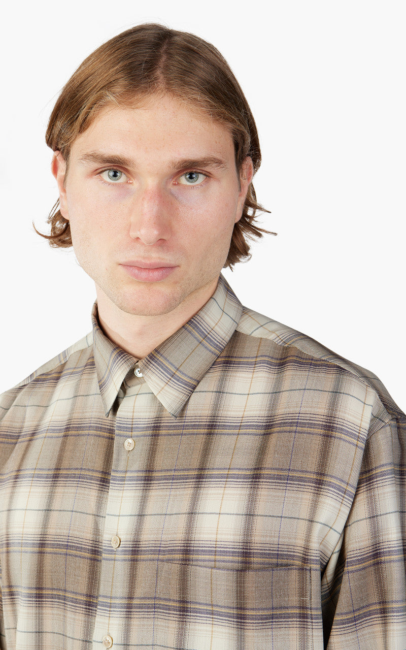 Auralee Super Light Wool Check Shirt Light Brown Check