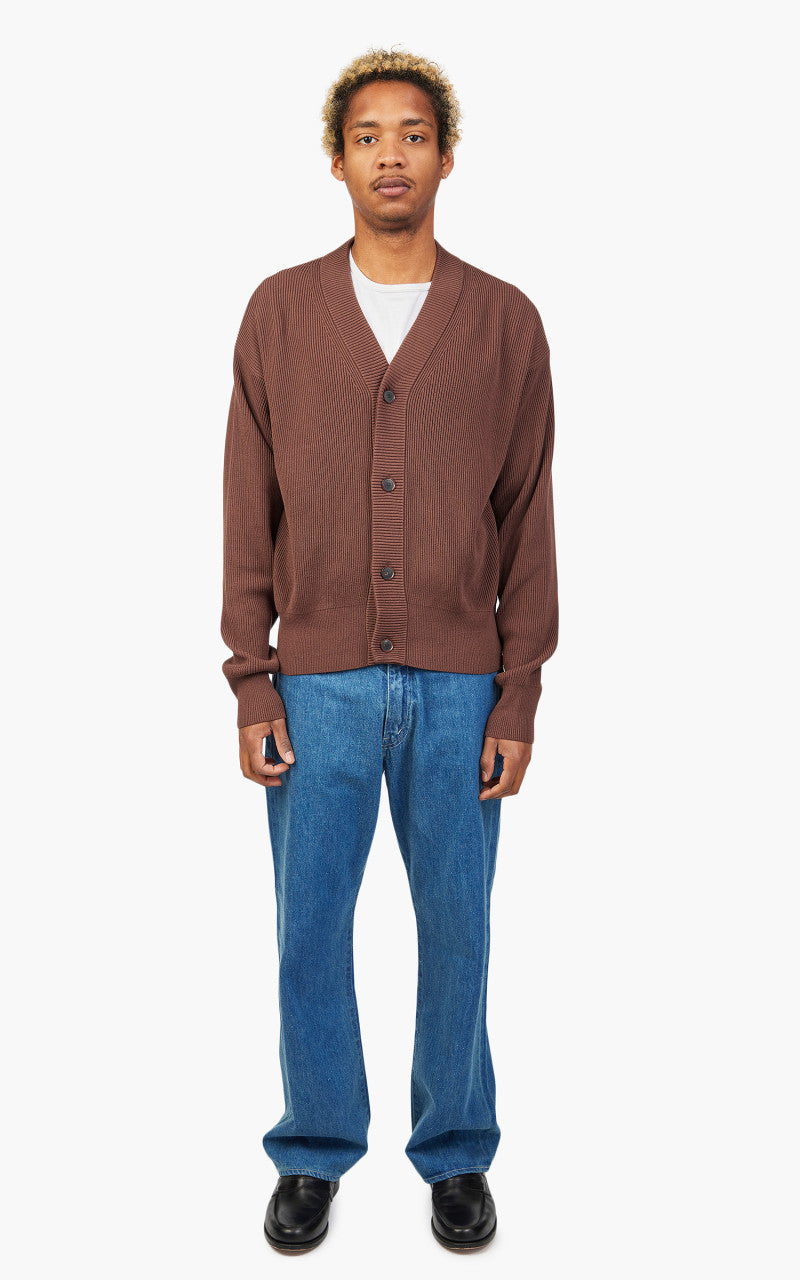 Auralee Super Hard Twist Rib Knit Cardigan Brown