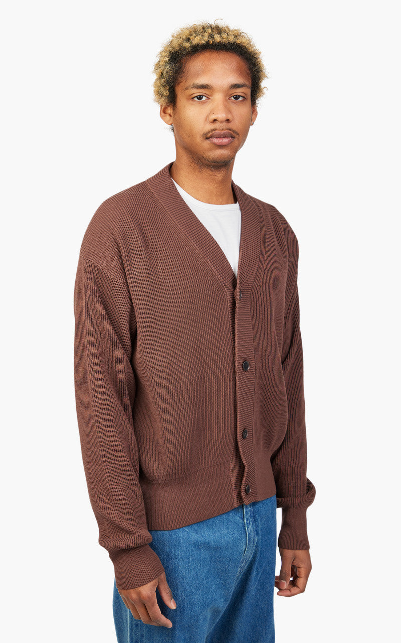 Auralee Super Hard Twist Rib Knit Cardigan Brown