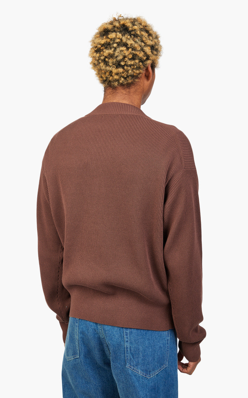 Auralee Super Hard Twist Rib Knit Cardigan Brown