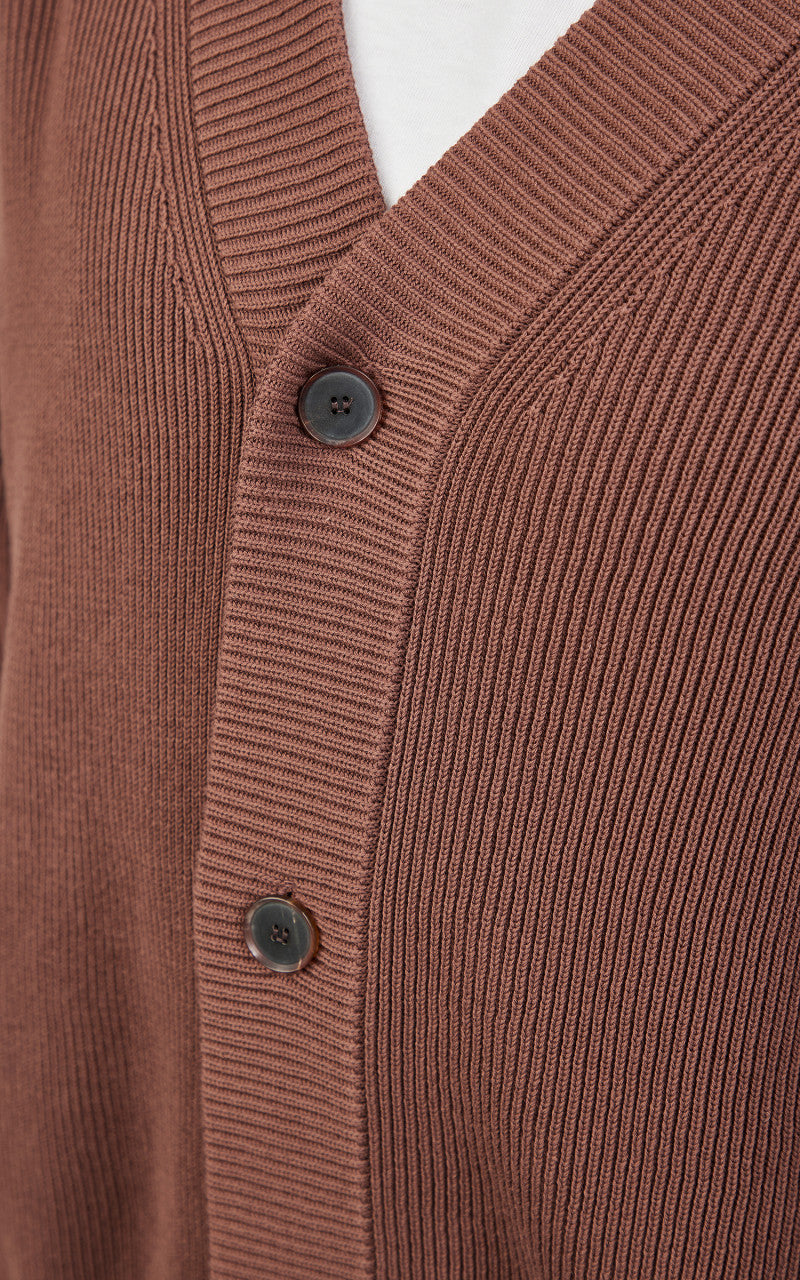 Auralee Super Hard Twist Rib Knit Cardigan Brown