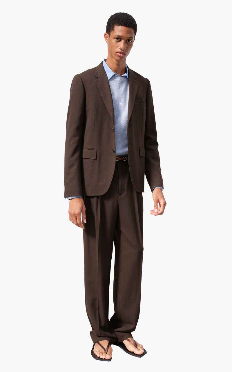 Auralee Hard Twist Wool Panama Stripe Jacket Brown Striped