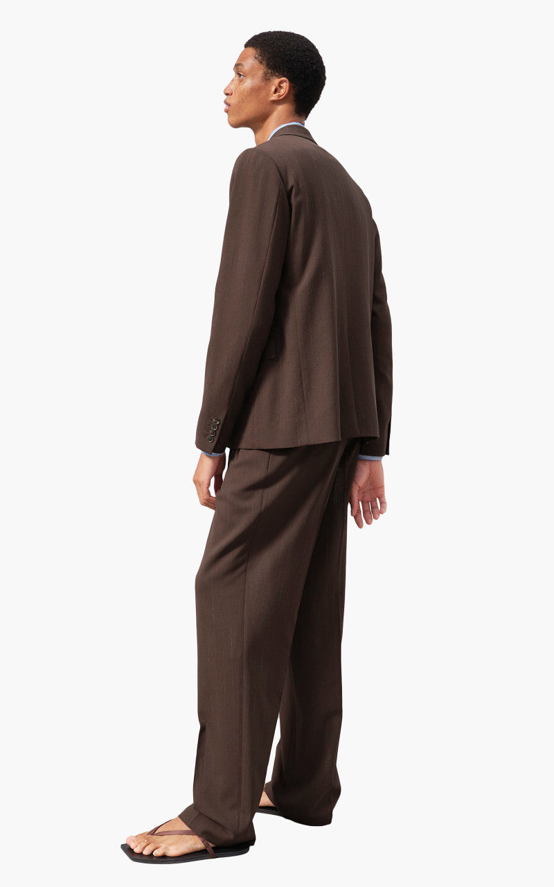 Auralee Hard Twist Wool Panama Stripe Jacket Brown Striped