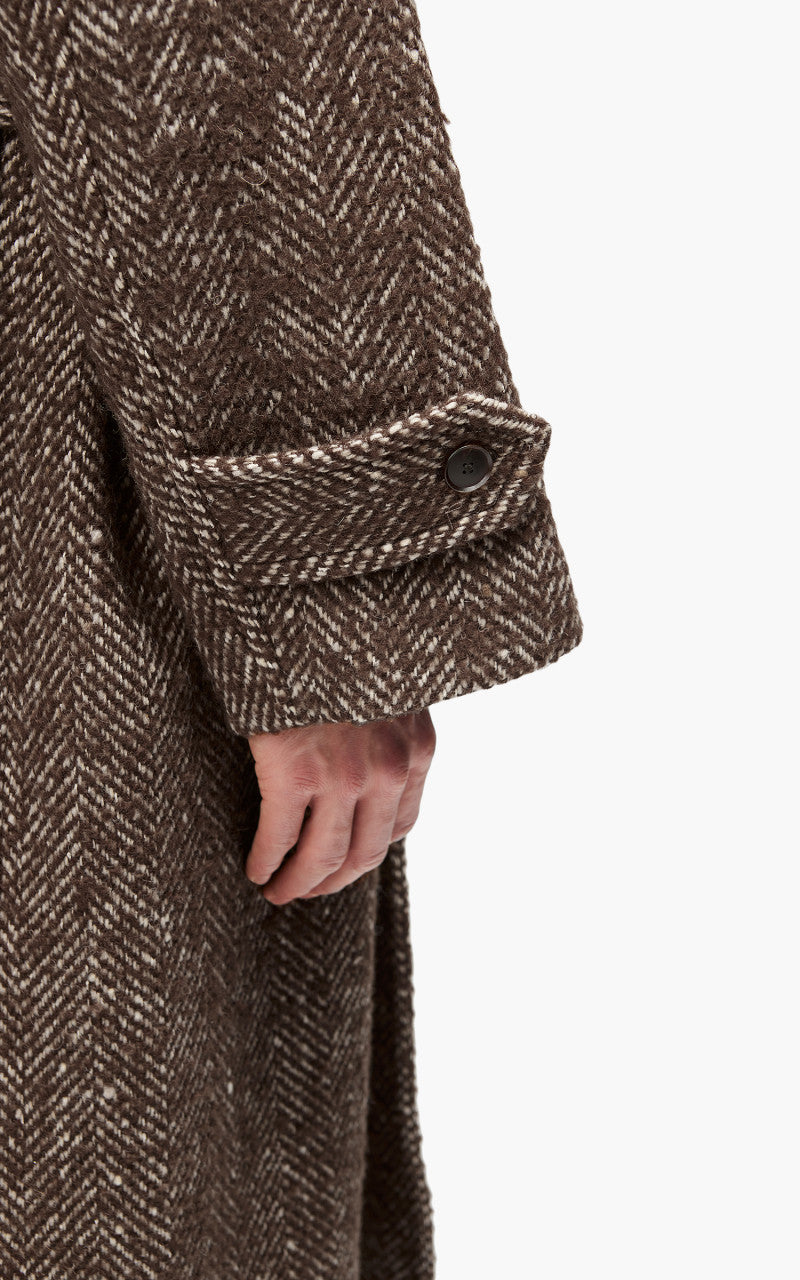 Auralee Wool Alpaca Herringbone Tweed Soutien Collar Coat Brown