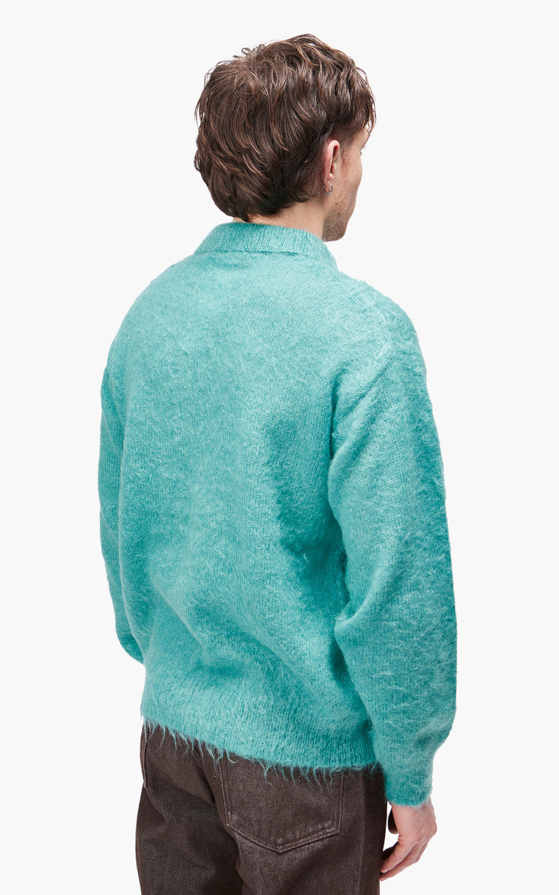 Auralee Brushed Super Kid Mohair Knit Polo Blue