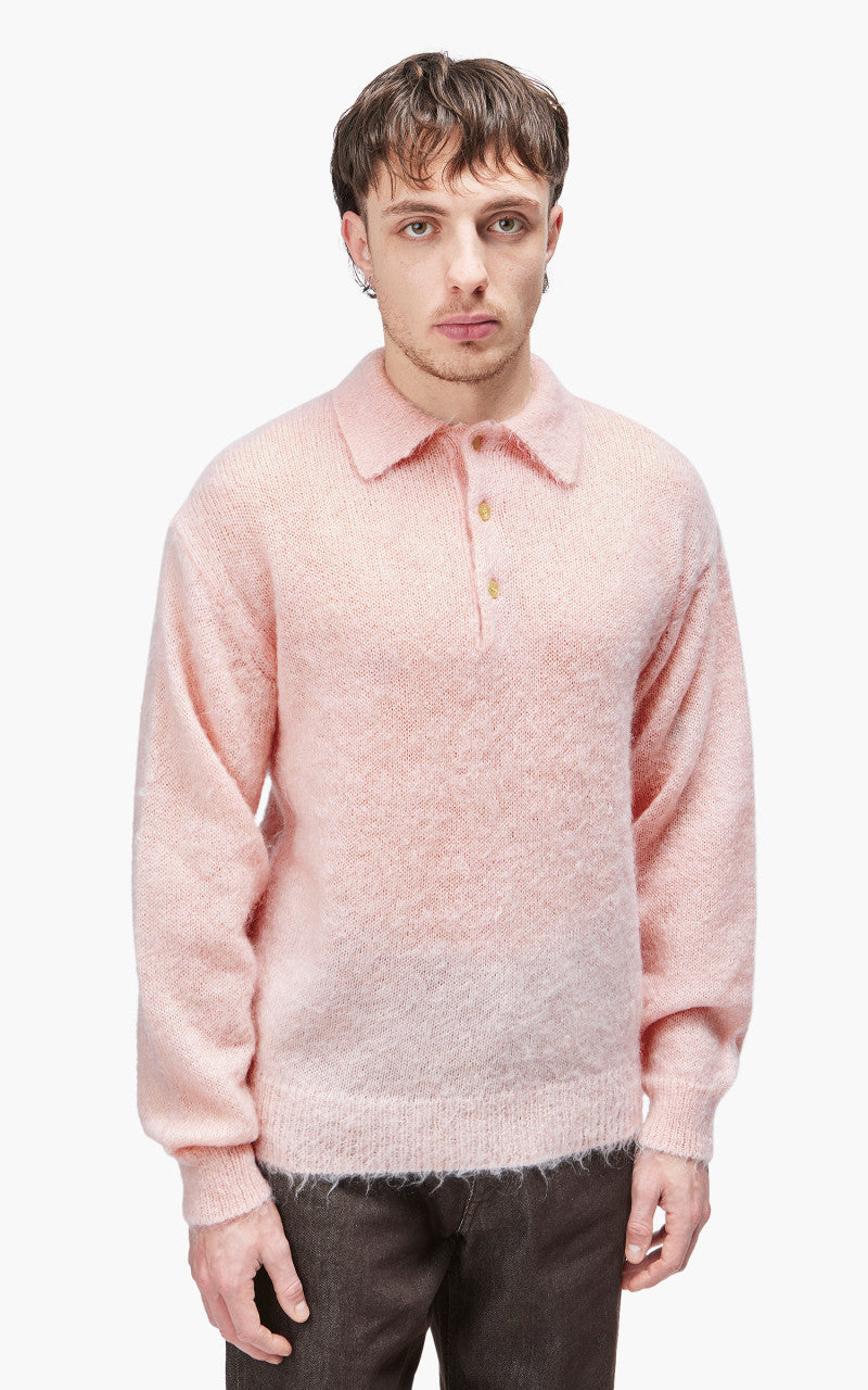 【AURALEE 】MOHAIR KNIT  POLO【サイズ1 ライトピンク】 Auralee Brushed Super Kid Mohair Knit Polo Light Pink