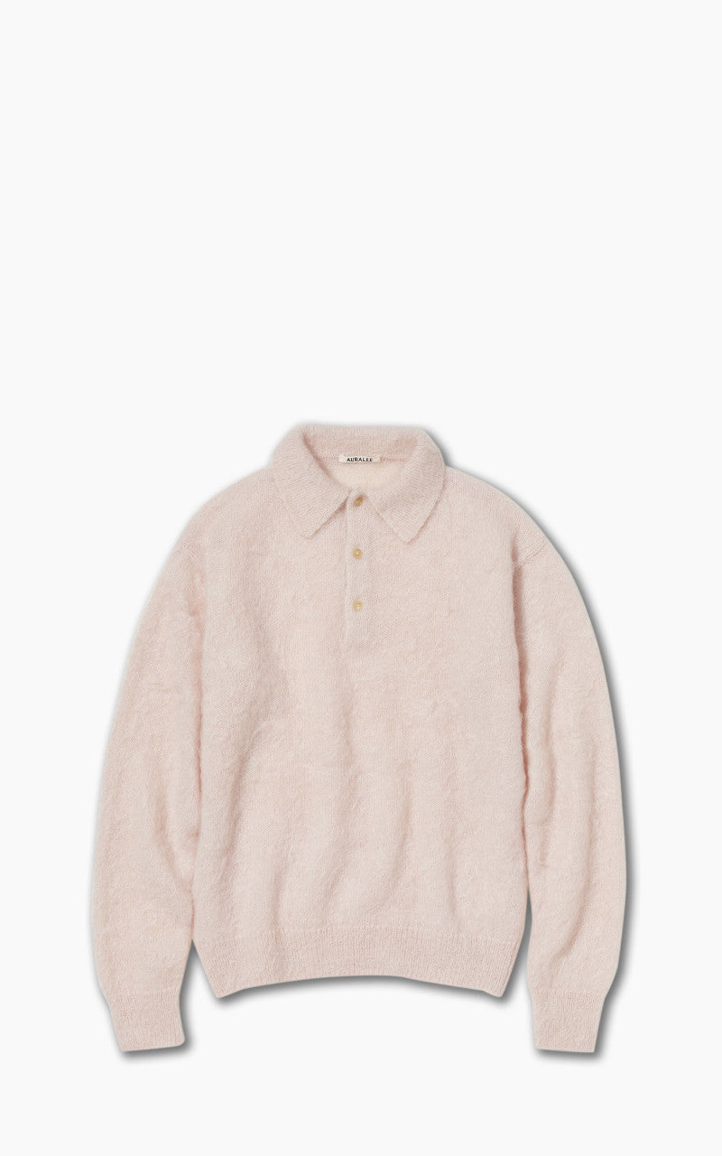 オーラリー AURALEE brushed mohair knit polo Auralee Brushed Super Kid Mohair Knit Polo Light Pink