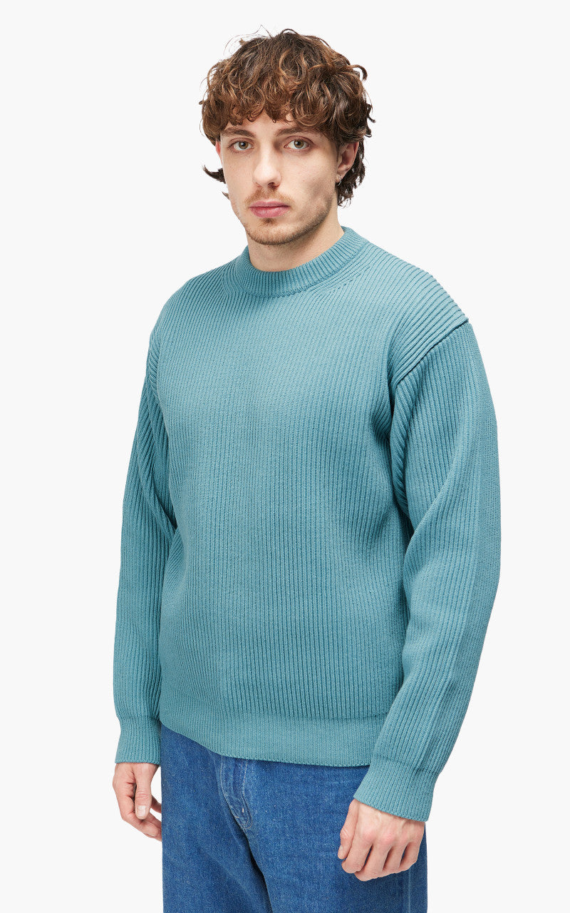 Auralee Super Fine Wool Rib Knit Big P/O Blue