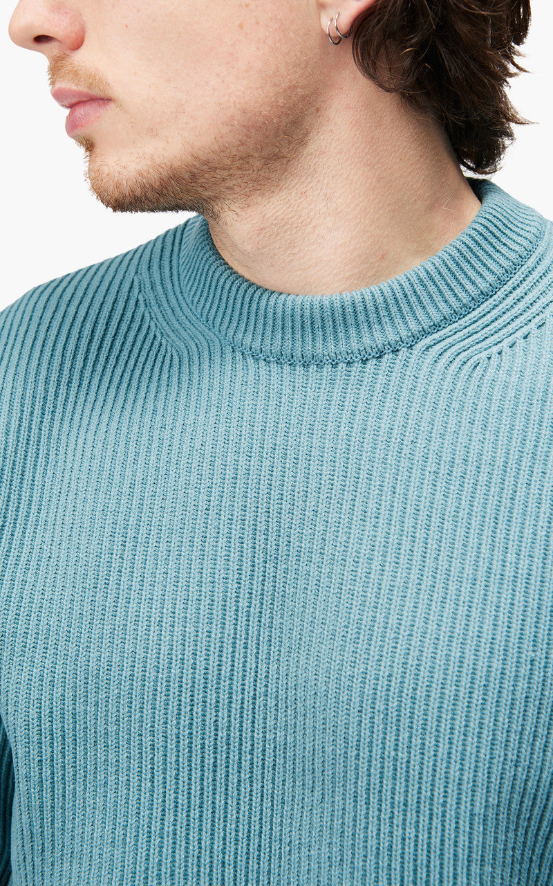 Auralee Super Fine Wool Rib Knit Big P/O Blue