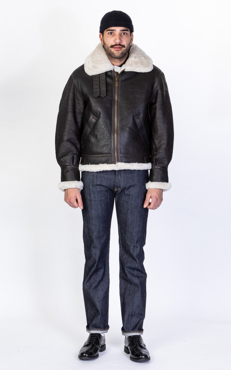 Military Surplus B-3 Shearling Flight Leather Jacket Black