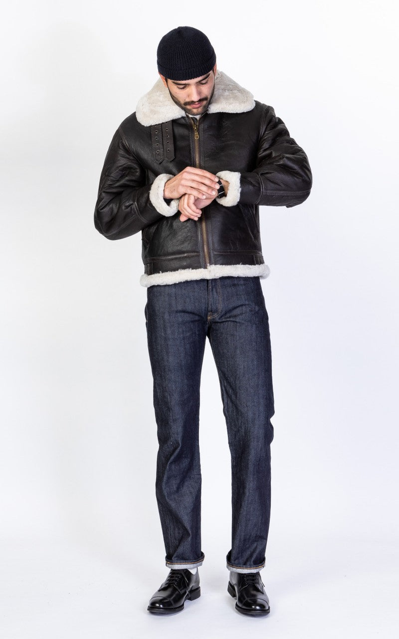 Military Surplus B-3 Shearling Flight Leather Jacket Black