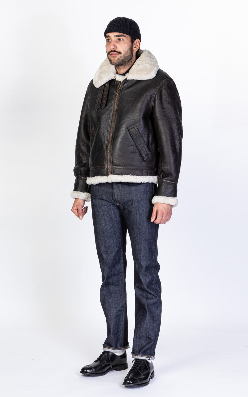 Military Surplus B-3 Shearling Flight Leather Jacket Black