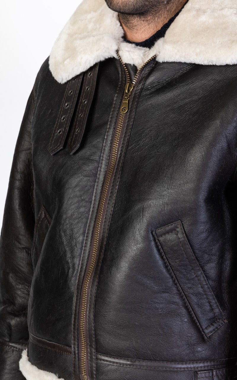 Military Surplus B-3 Shearling Flight Leather Jacket Black
