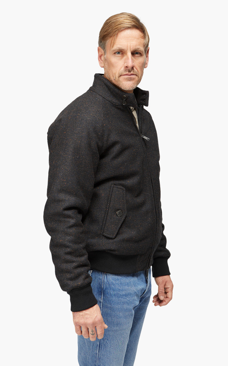 Baracuta G9 AF Wool Blend Classic Harrington Jacket Herringbone Navy