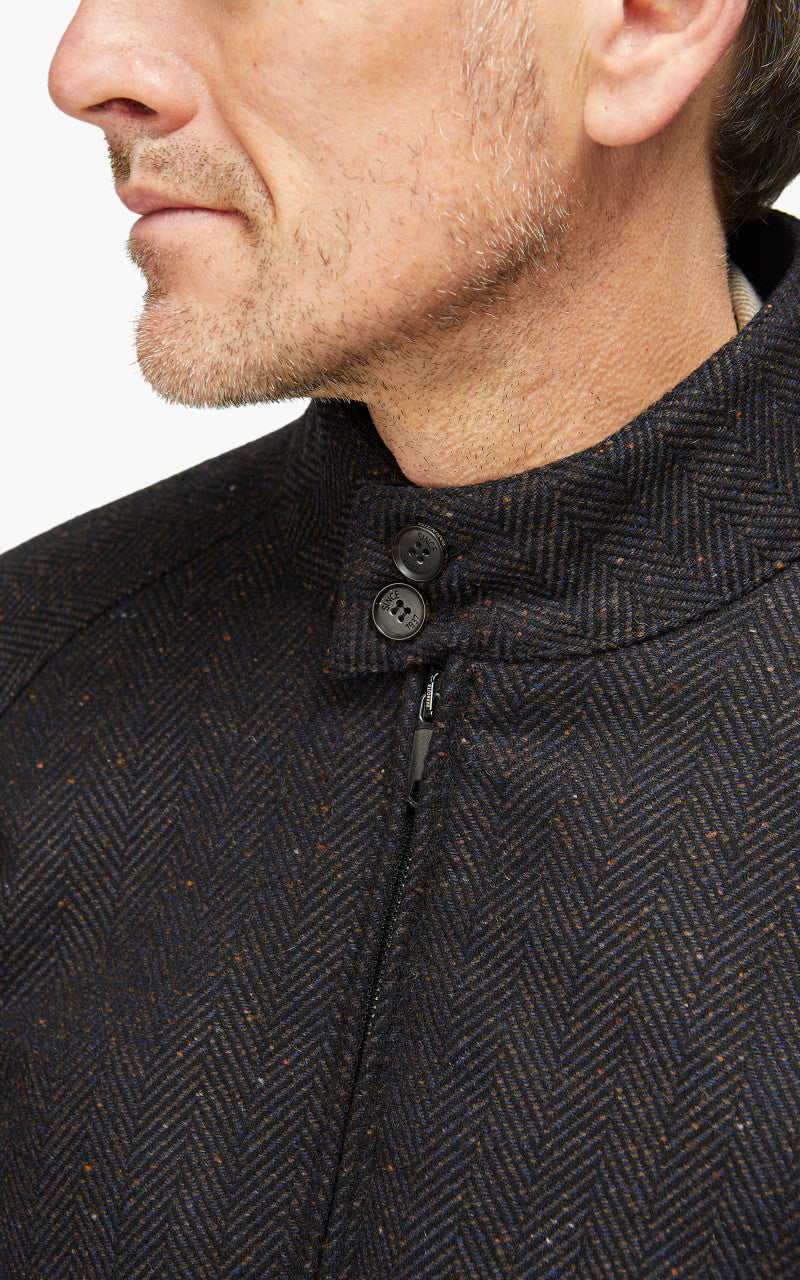 Baracuta G9 AF Wool Blend Classic Harrington Jacket Herringbone Navy