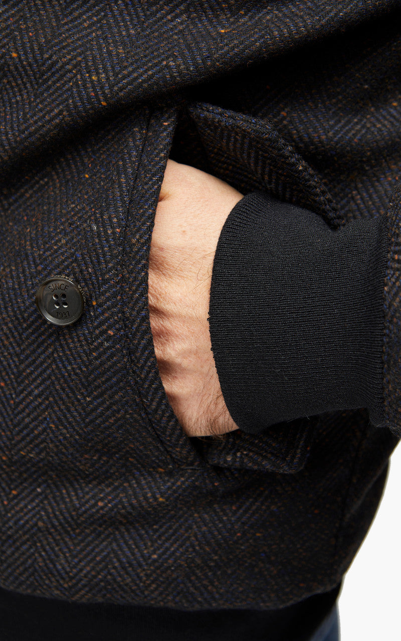 Baracuta G9 AF Wool Blend Classic Harrington Jacket Herringbone Navy