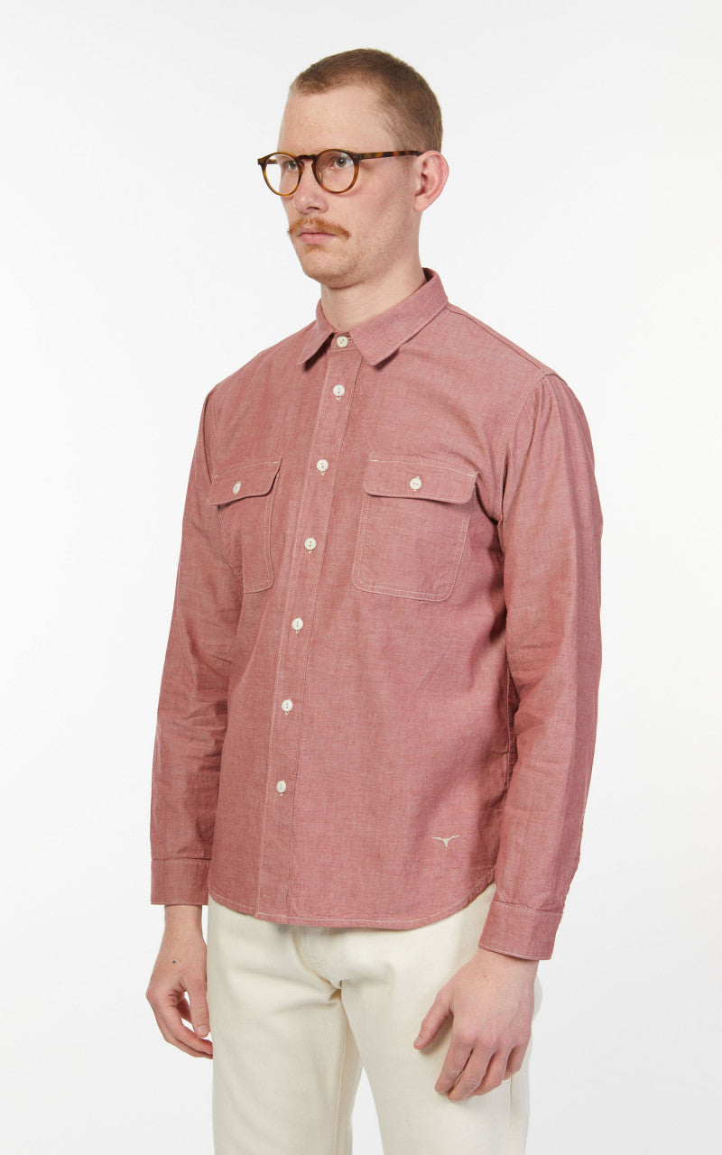 Benzak BWS-01 Work Shirt Red Organic Cotton Selvedge Chambray 5oz