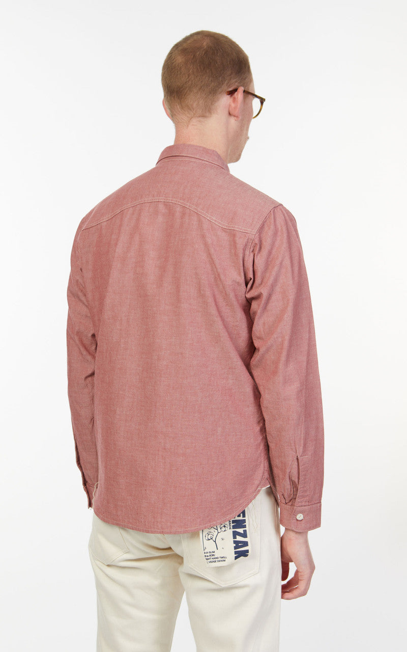 Benzak BWS-01 Work Shirt Red Organic Cotton Selvedge Chambray 5oz