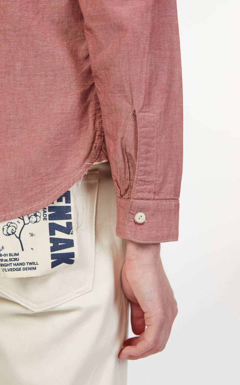 Benzak BWS-01 Work Shirt Red Organic Cotton Selvedge Chambray 5oz