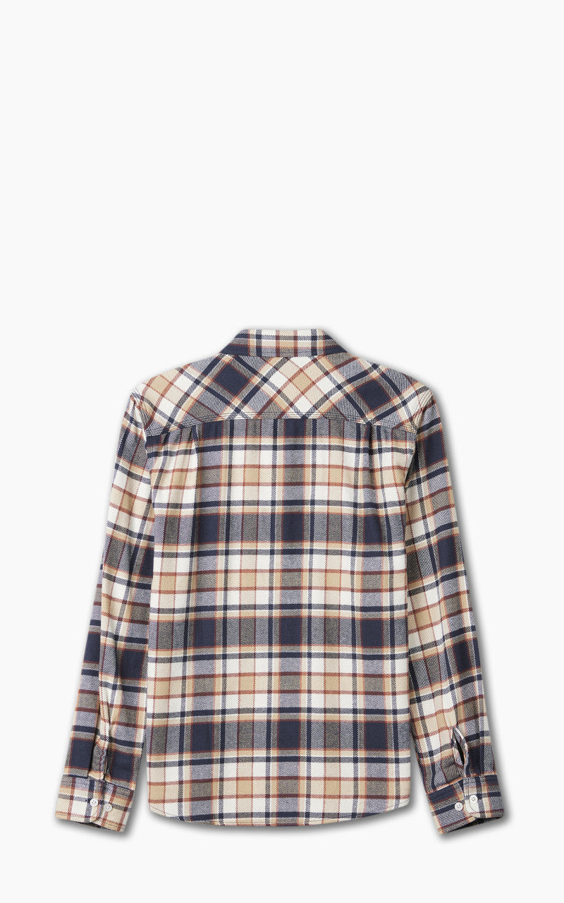 Brixton Bowery L/S Flannel Washed Navy/Barn Red/Off White