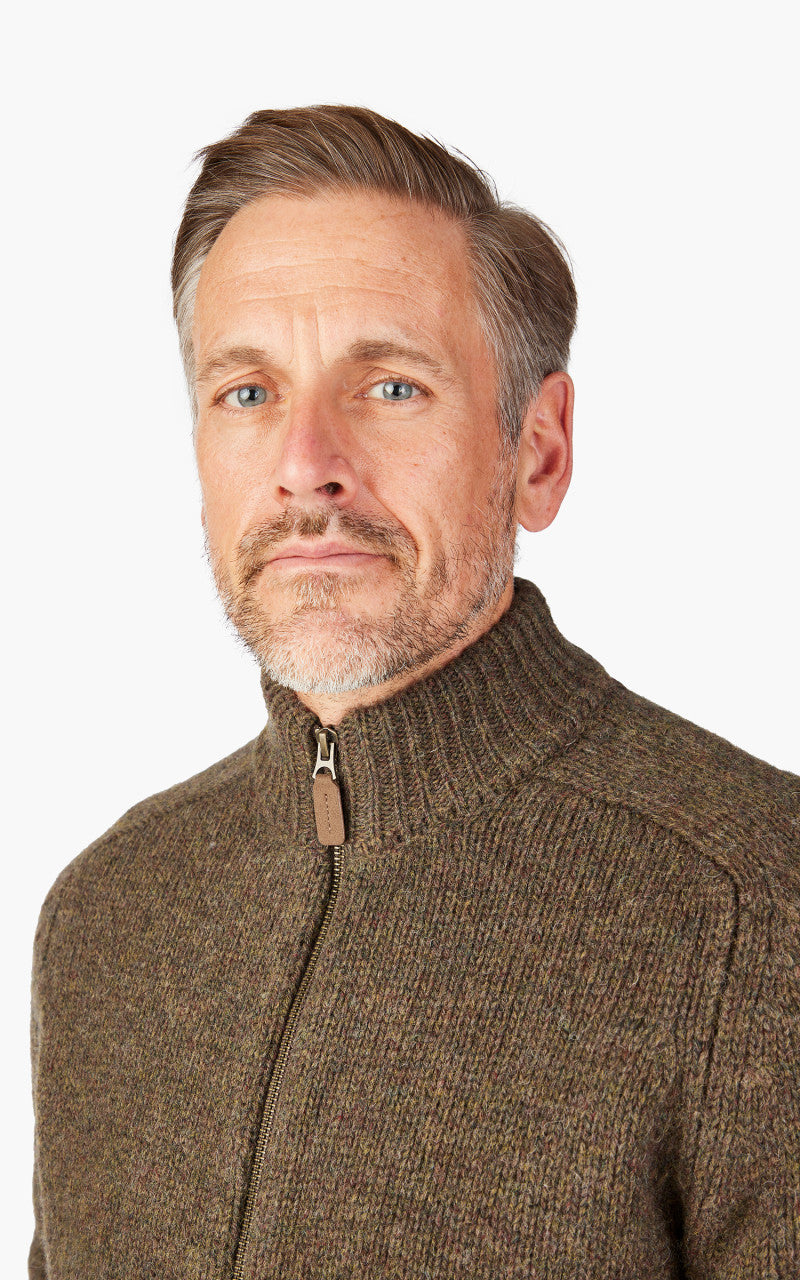 Barbour Calder Knitted Zip Thru Sweater Olive Tweed
