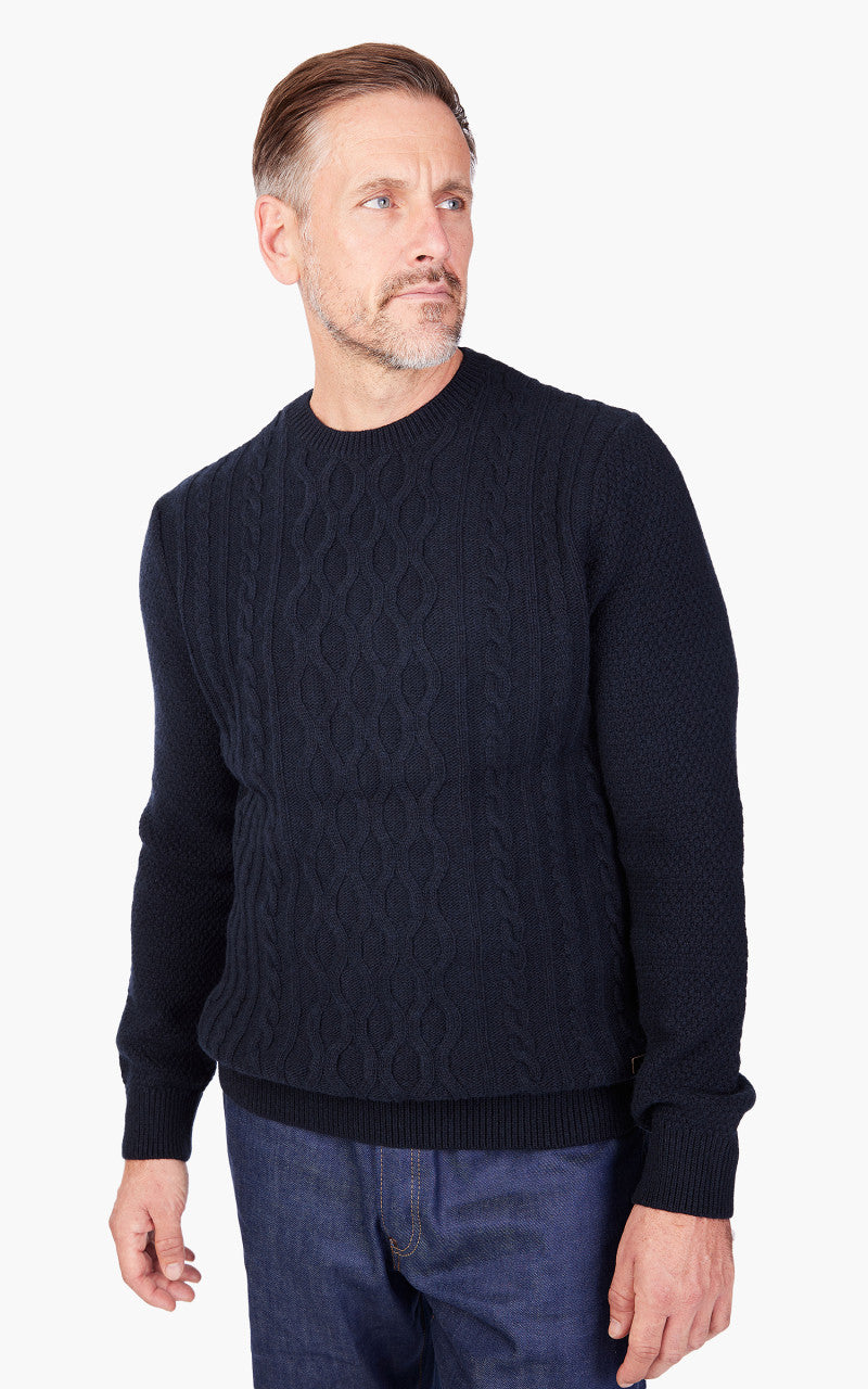 Barbour Essential Chunky Cable Crew Sweater Navy