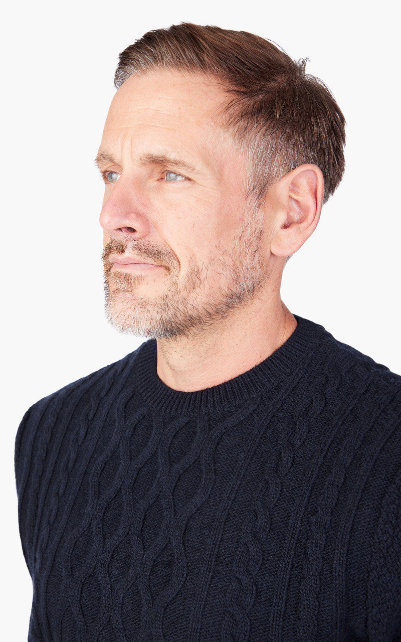 Barbour Essential Chunky Cable Crew Sweater Navy