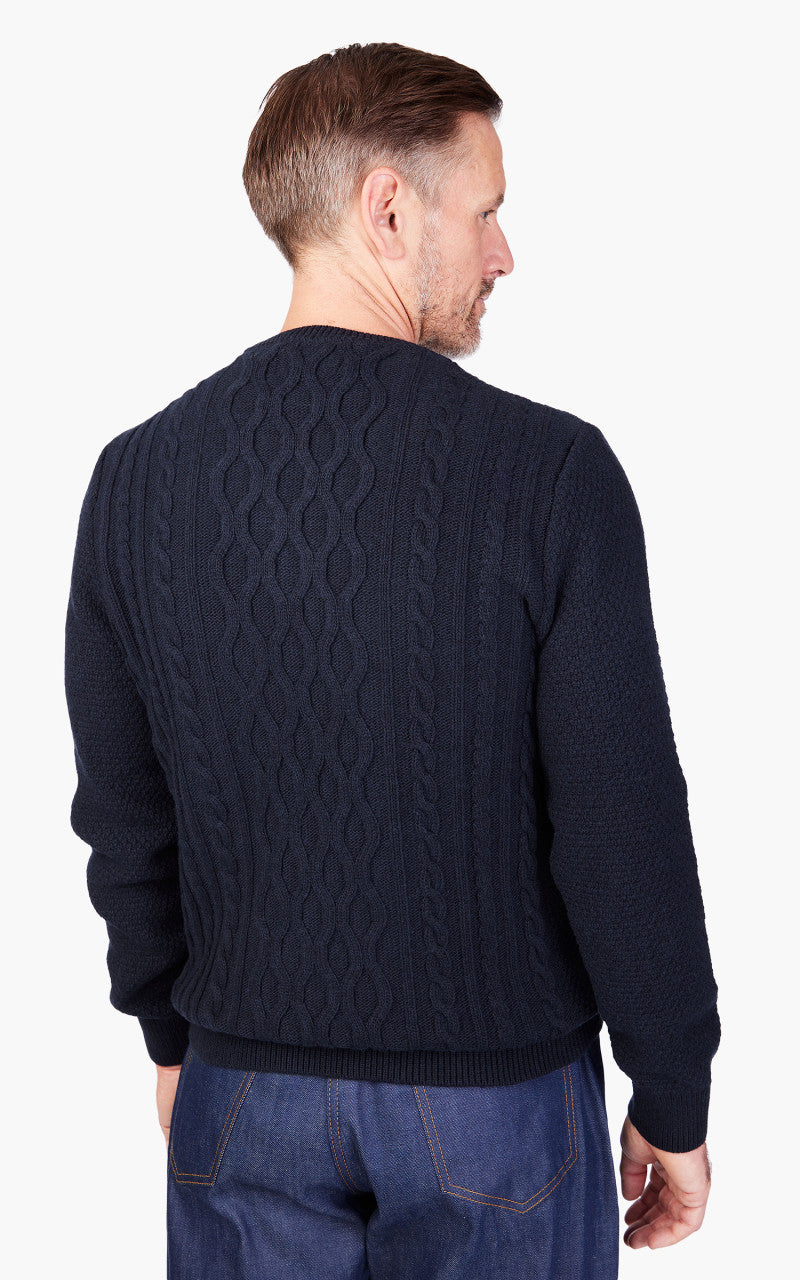 Barbour Essential Chunky Cable Crew Sweater Navy