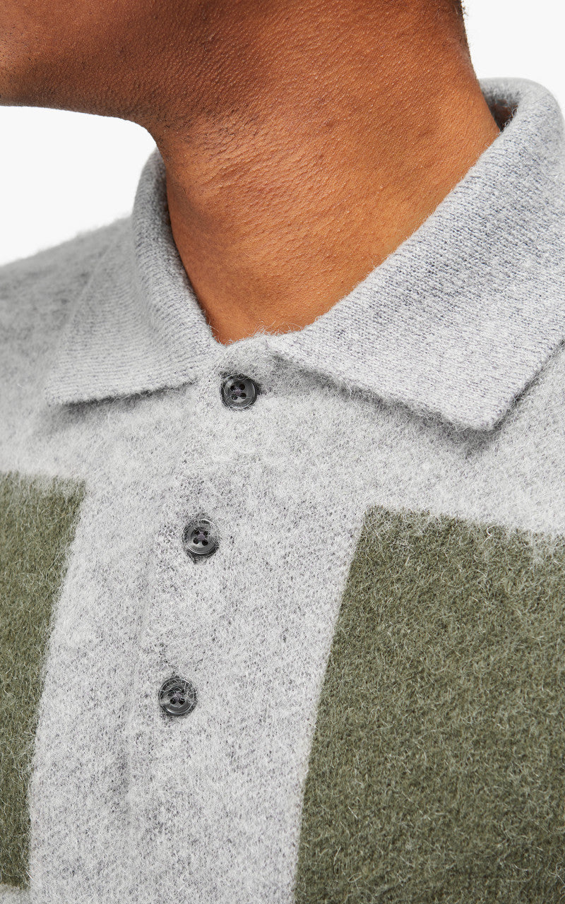 Beams Plus Knit Polo Shaggy 9G Grey