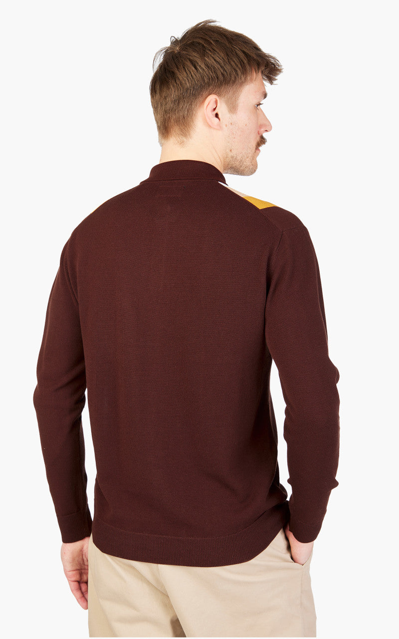 Beams Plus Knit 12-Gauge Striped Polo Shirt Brown