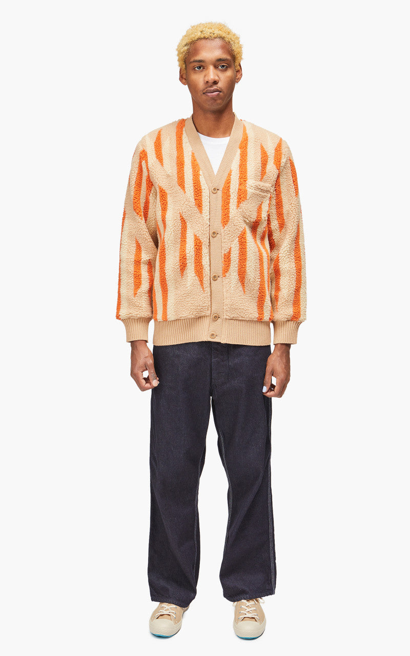 Beams Plus Cardigan Boa Native Rag Pattern Beige