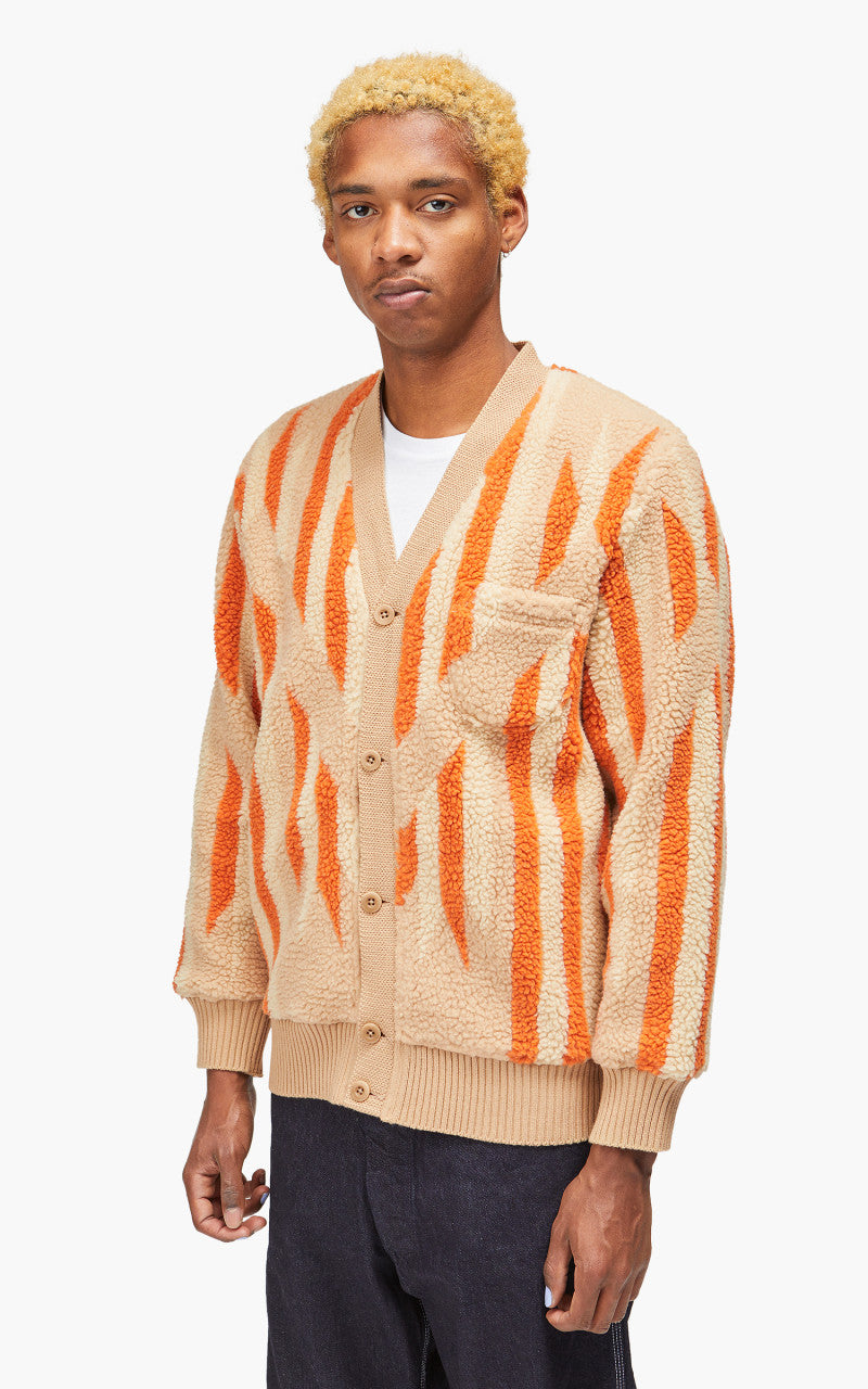 Beams Plus Cardigan Boa Native Rag Pattern Beige
