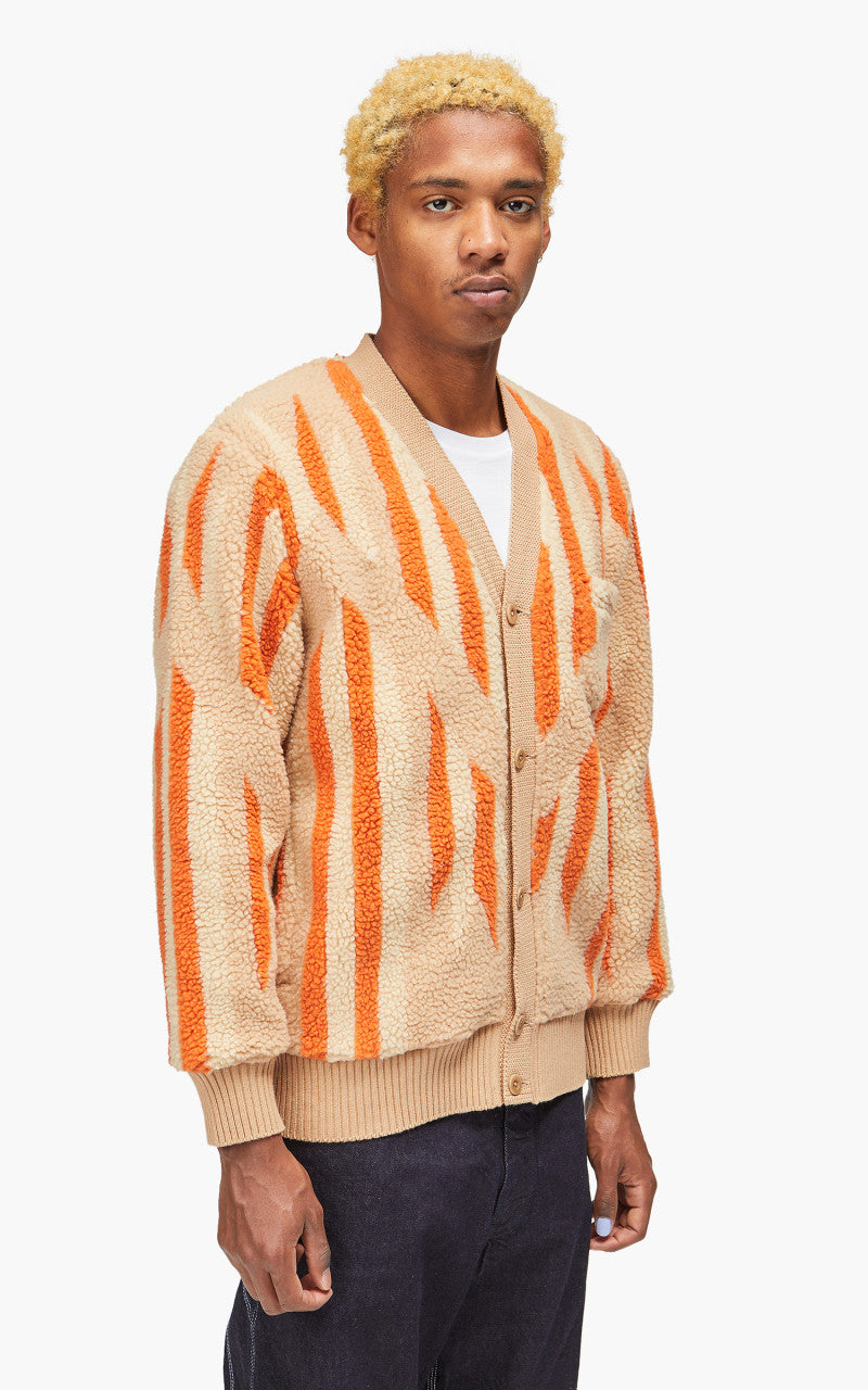 Beams Plus Cardigan Boa Native Rag Pattern Beige