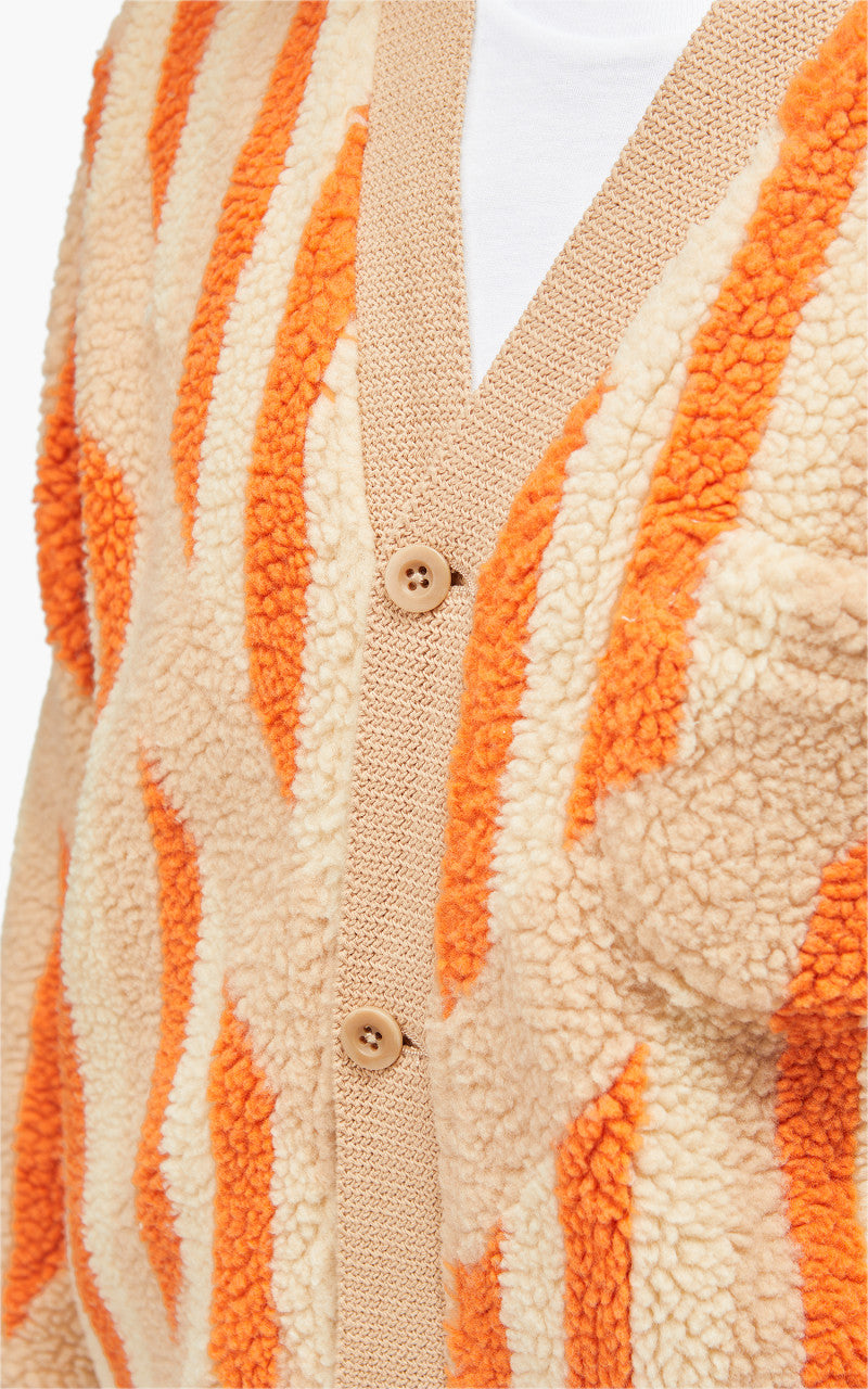 Beams Plus Cardigan Boa Native Rag Pattern Beige