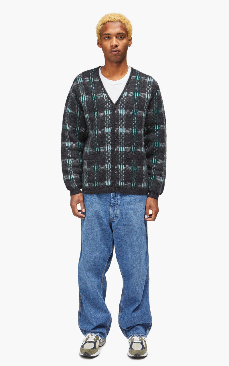 Beams Plus Cardigan Check Pattern Jacquard Mohair 9G Black