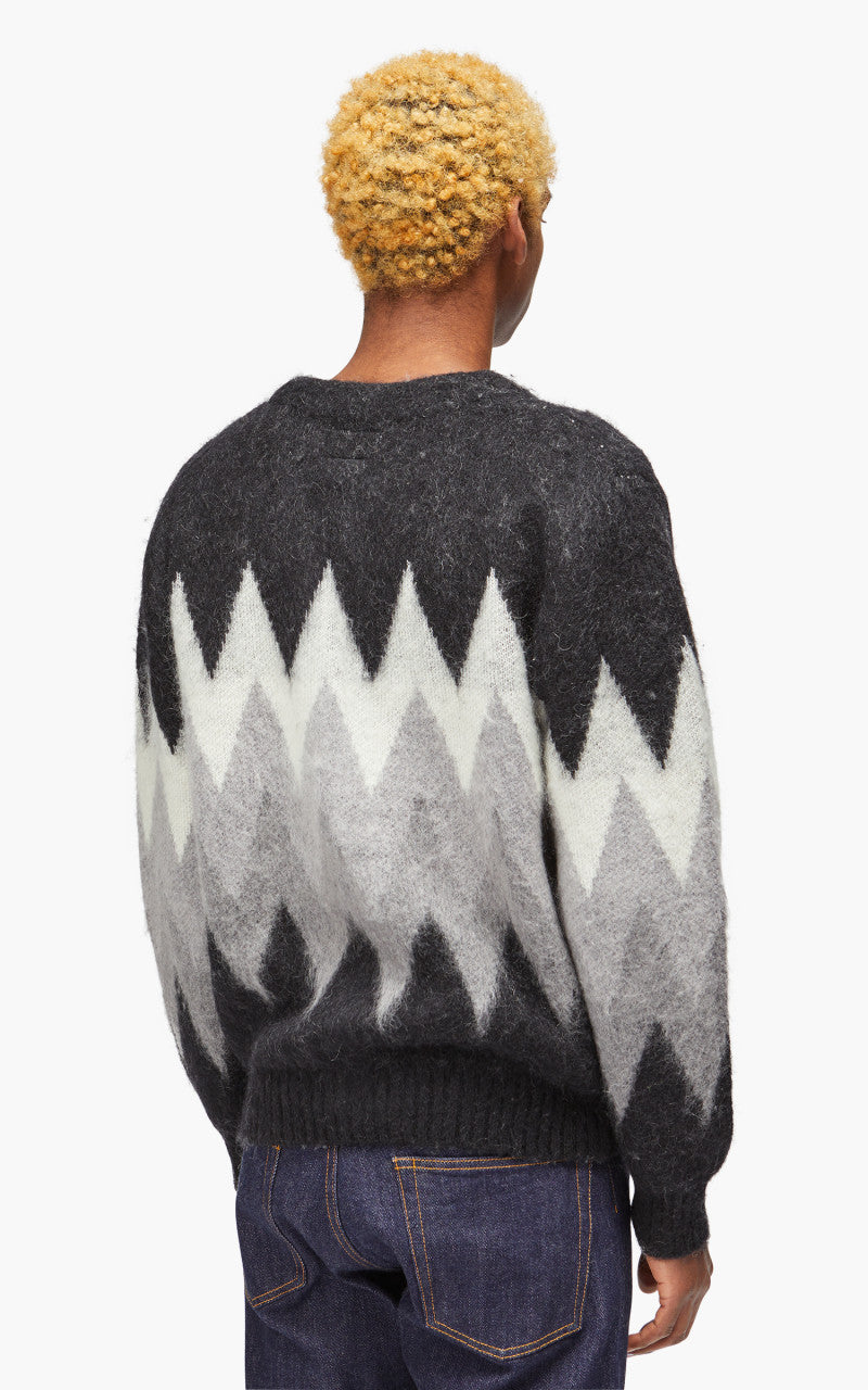 Beams Plus Cardigan Chevron Stripe Jacquard Mohair 9 Black