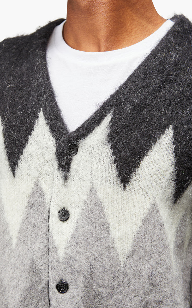 Beams Plus Cardigan Chevron Stripe Jacquard Mohair 9 Black