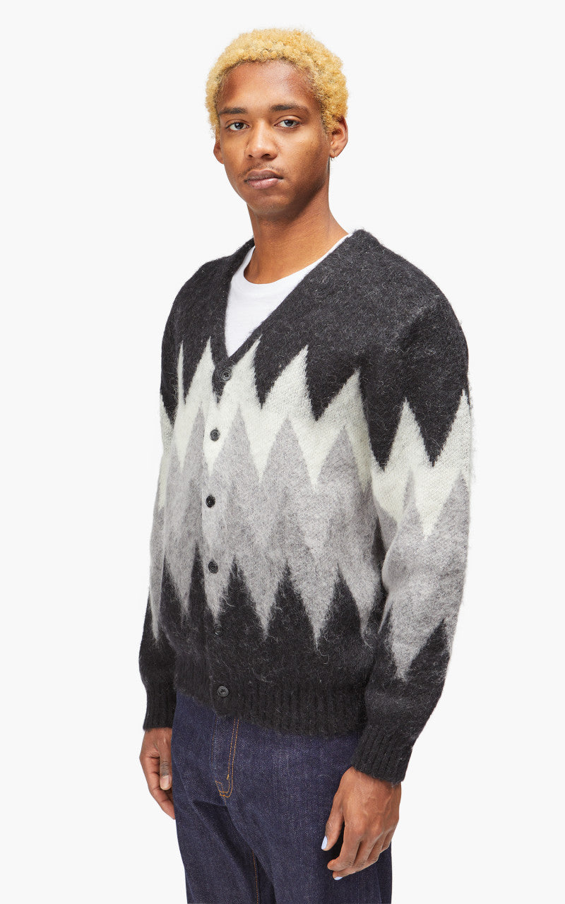 Beams Plus Cardigan Chevron Stripe Jacquard Mohair 9 Black