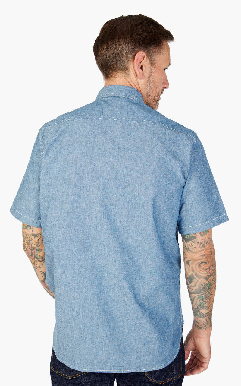 Beams Plus Short Sleeve Work Shirt Selvedge Chambray Sax
